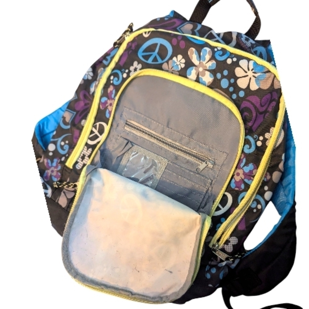 NWOT Fuel Floral Peace Sign Backpack w Laptop Pocket Water Resistant - Picture 3 of 4